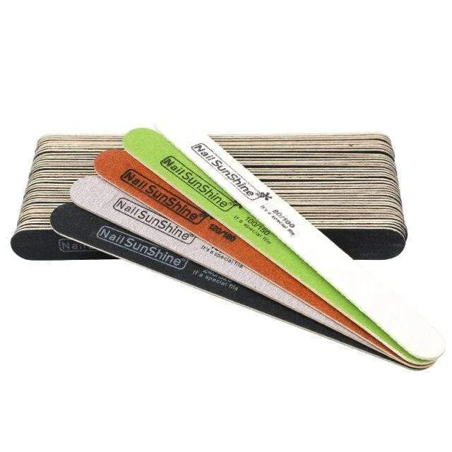 100pcs Strong Thick Wood Nail File Multi Grit Wooden Sandpaper Nails File For Manicure Buffing Straight lime a ongle Nail Tools