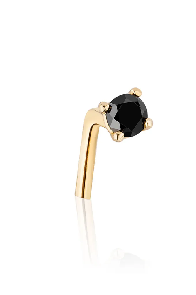 14K 18K Solid Gold Four Prongs Natural Genuine Black diamond L Shaped Nose Stud Nostril Piercing