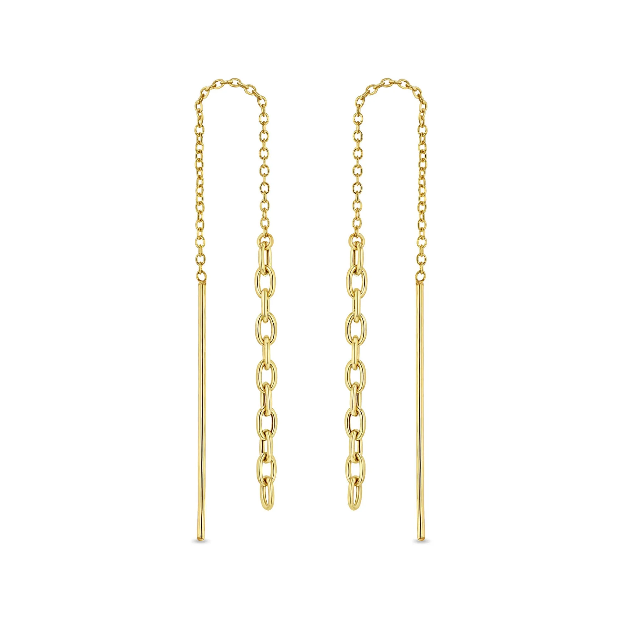 14k Gold Small Square Oval Chain Drop Threaders