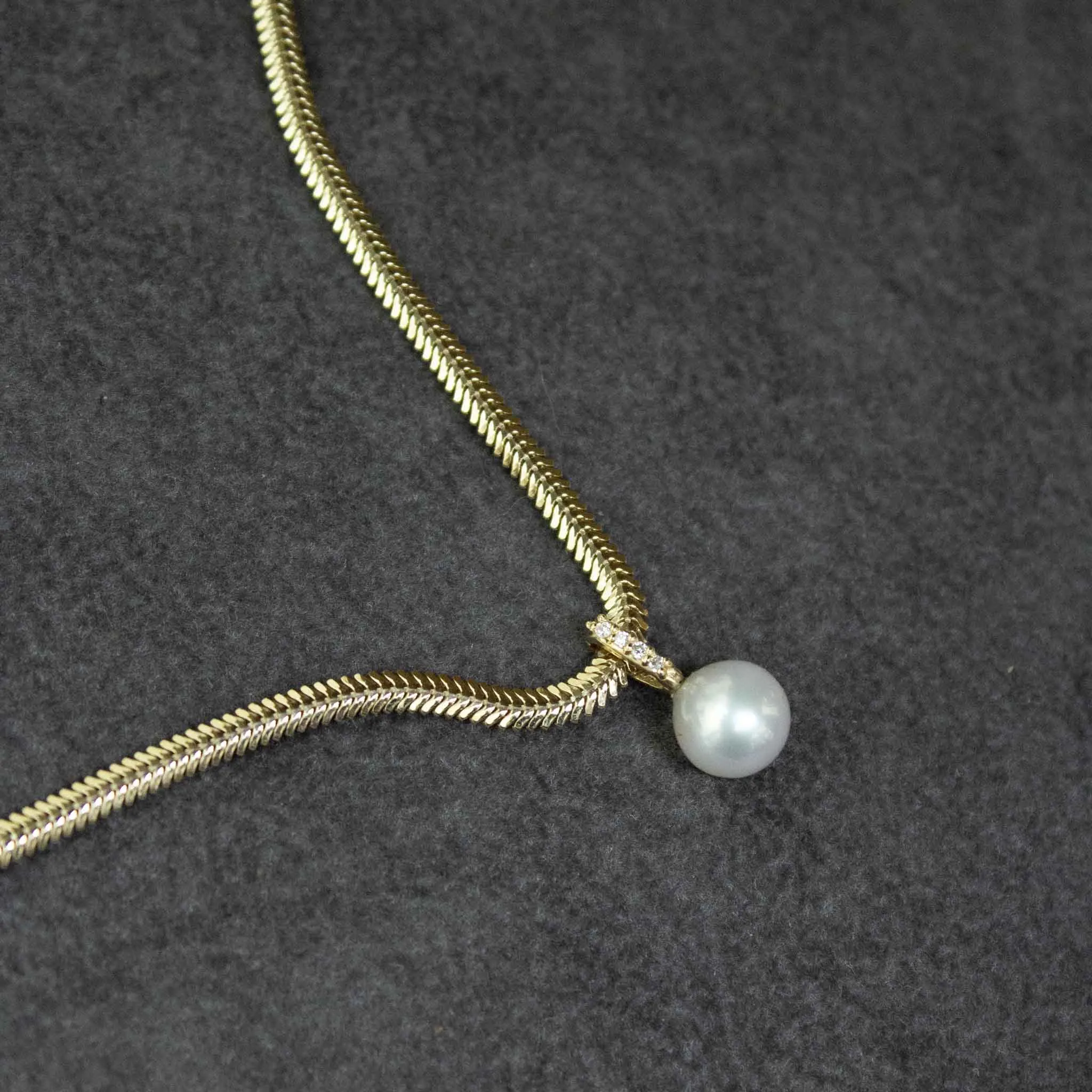 14k Pearl & Pavé Diamond Bail Snake Chain Necklace