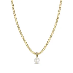 14k Pearl & Pavé Diamond Bail Snake Chain Necklace