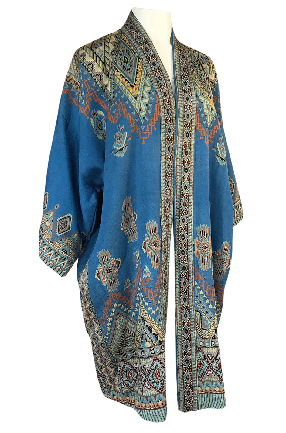 1920s Unusual Blue Printed Silk Japanese Tourist Kimono Jacket