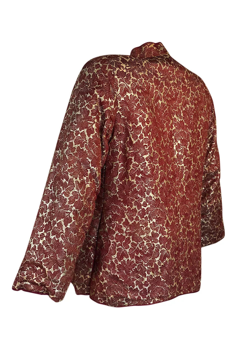 1930s Unlabeled Rich Burgundy & Gold Silk Brocade Asian Jacket