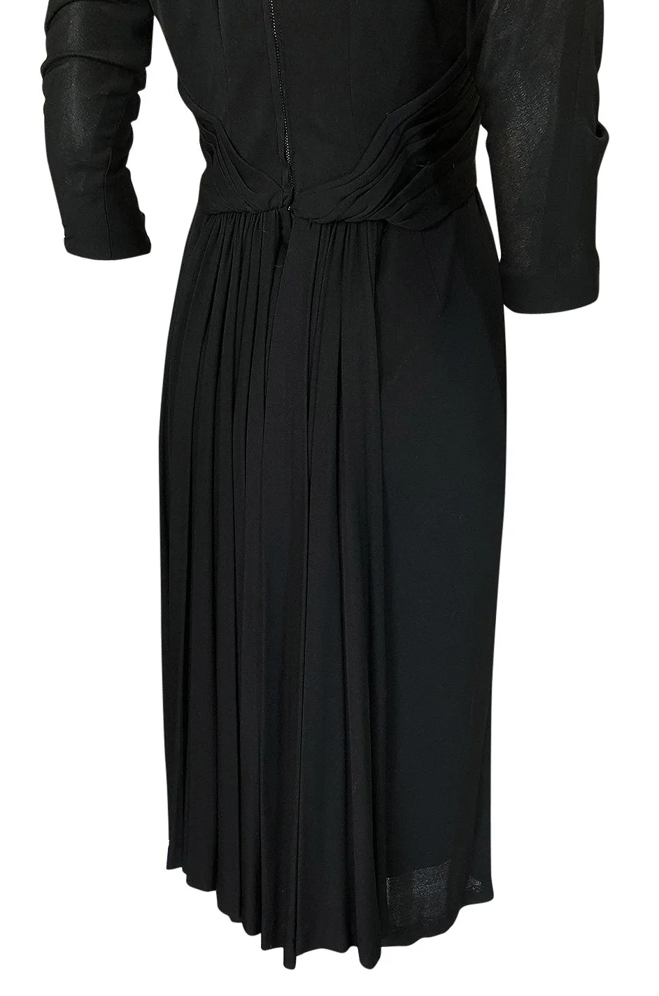 1940s Unlabeled Black Jersey Draped & Fitted Day or Cocktail Dress