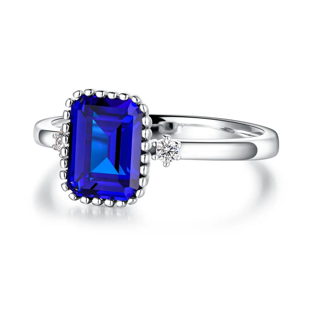 2 CT. Unique Design Three Stone Lab Grown Sapphire Gemstone Ring