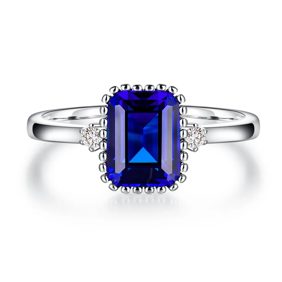 2 CT. Unique Design Three Stone Lab Grown Sapphire Gemstone Ring