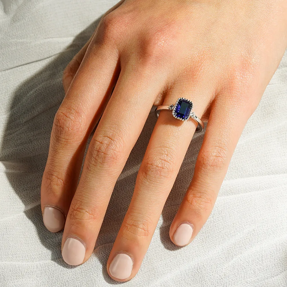 2 CT. Unique Design Three Stone Lab Grown Sapphire Gemstone Ring