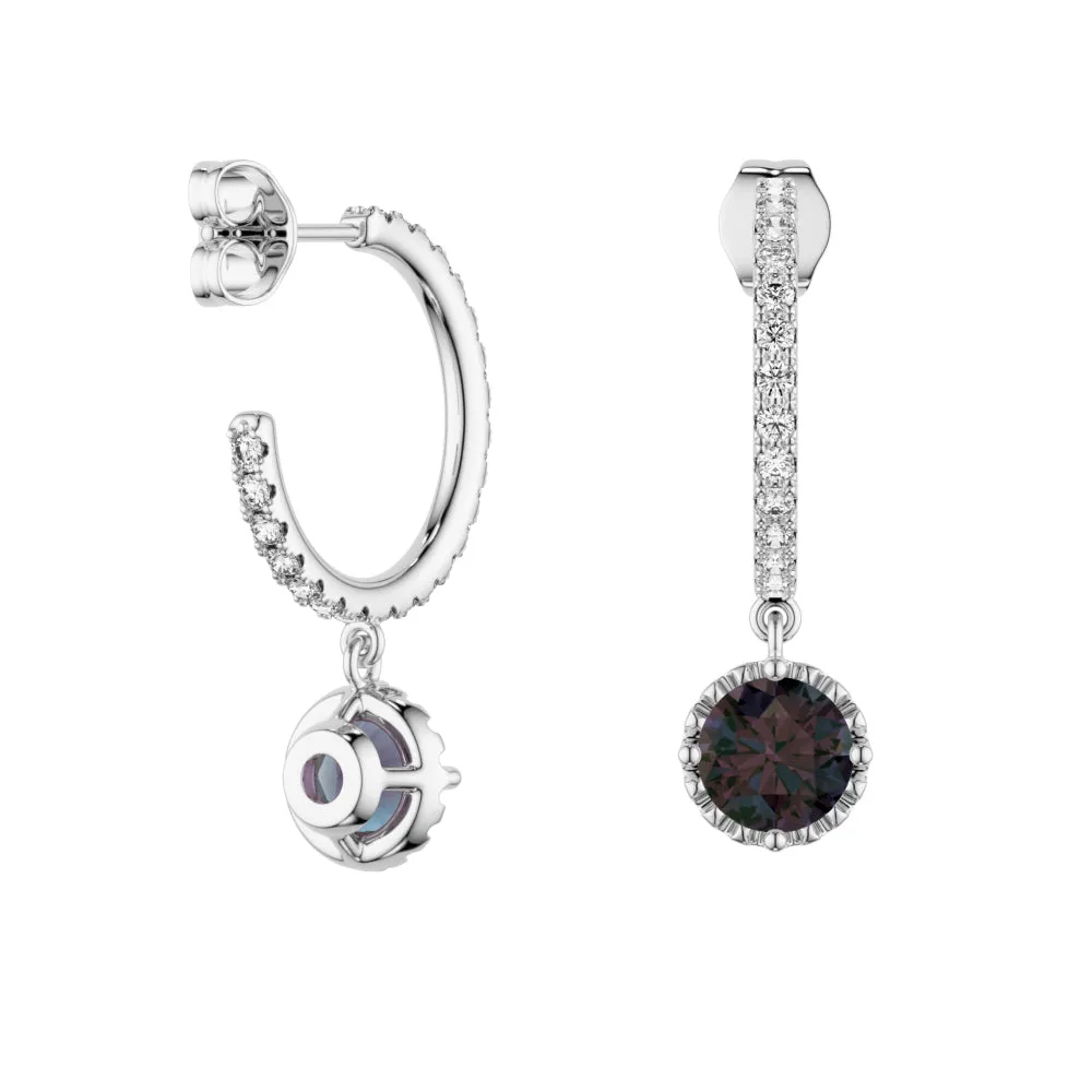 2 Ctw Round Alexandrite Huggie Earrings With Moissanite Pave