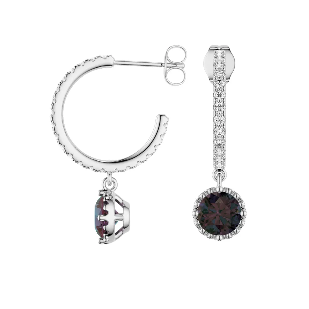 2 Ctw Round Alexandrite Huggie Earrings With Moissanite Pave