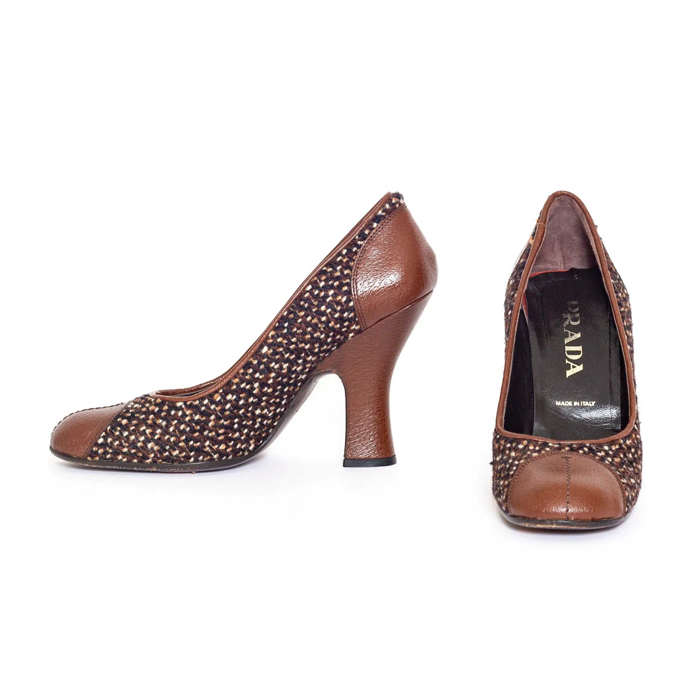 2000 Brown Leather Tweed Pumps 38