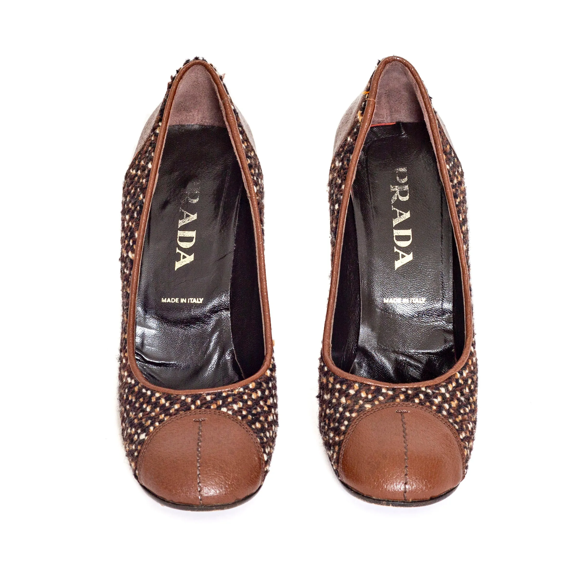 2000 Brown Leather Tweed Pumps 38