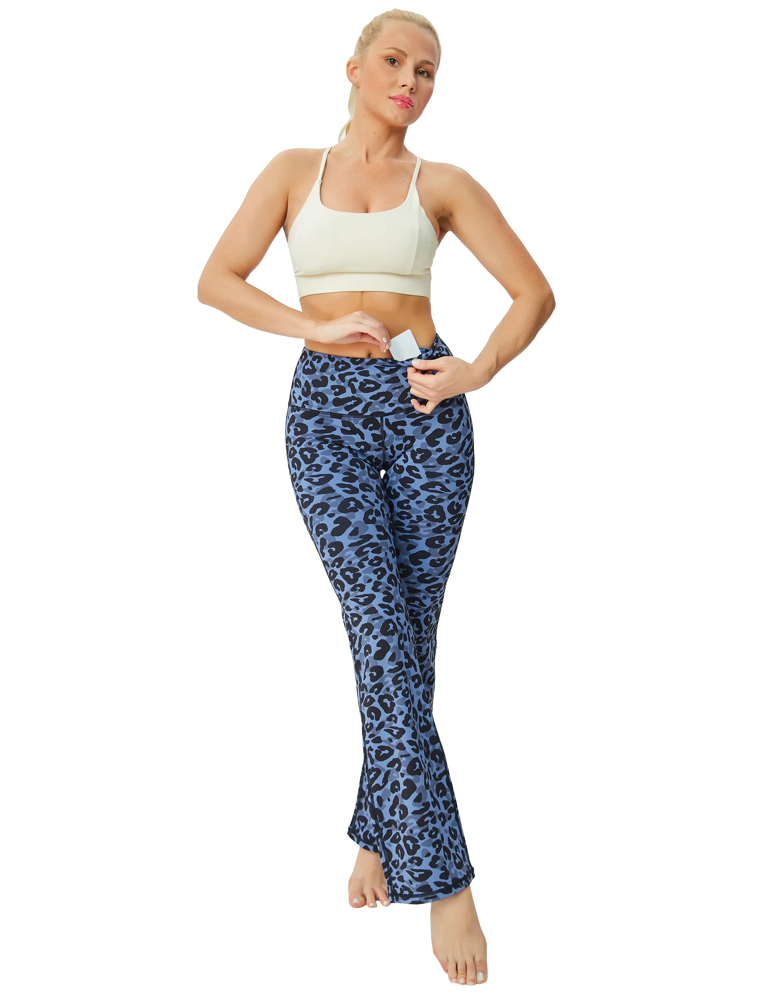 29 31 33 35 37 High Waist Printed Bootcut Leggings navy_leopard_yogastudio