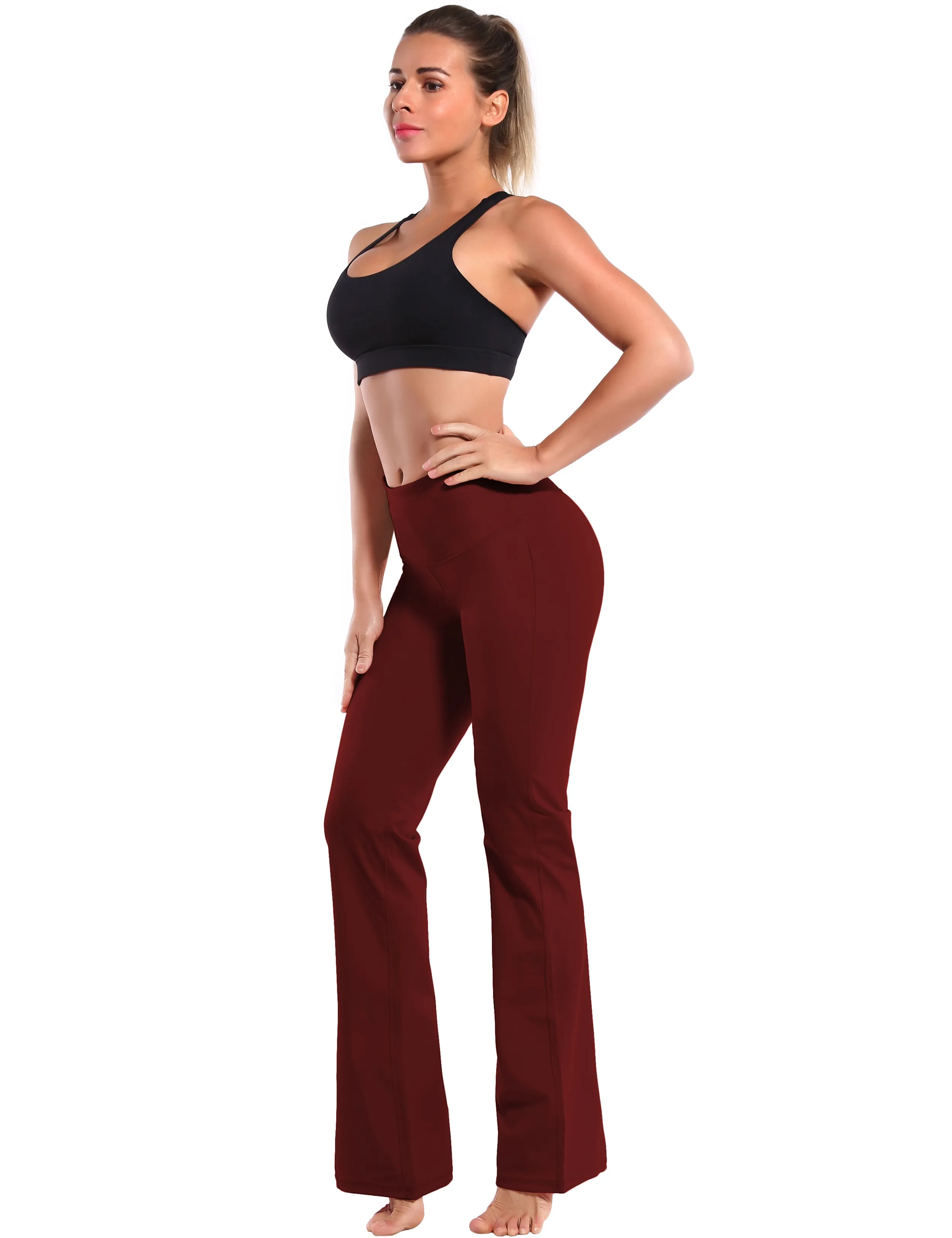 29" 31" 33" 35" 37" High Waist Bootcut Leggings Cherryred