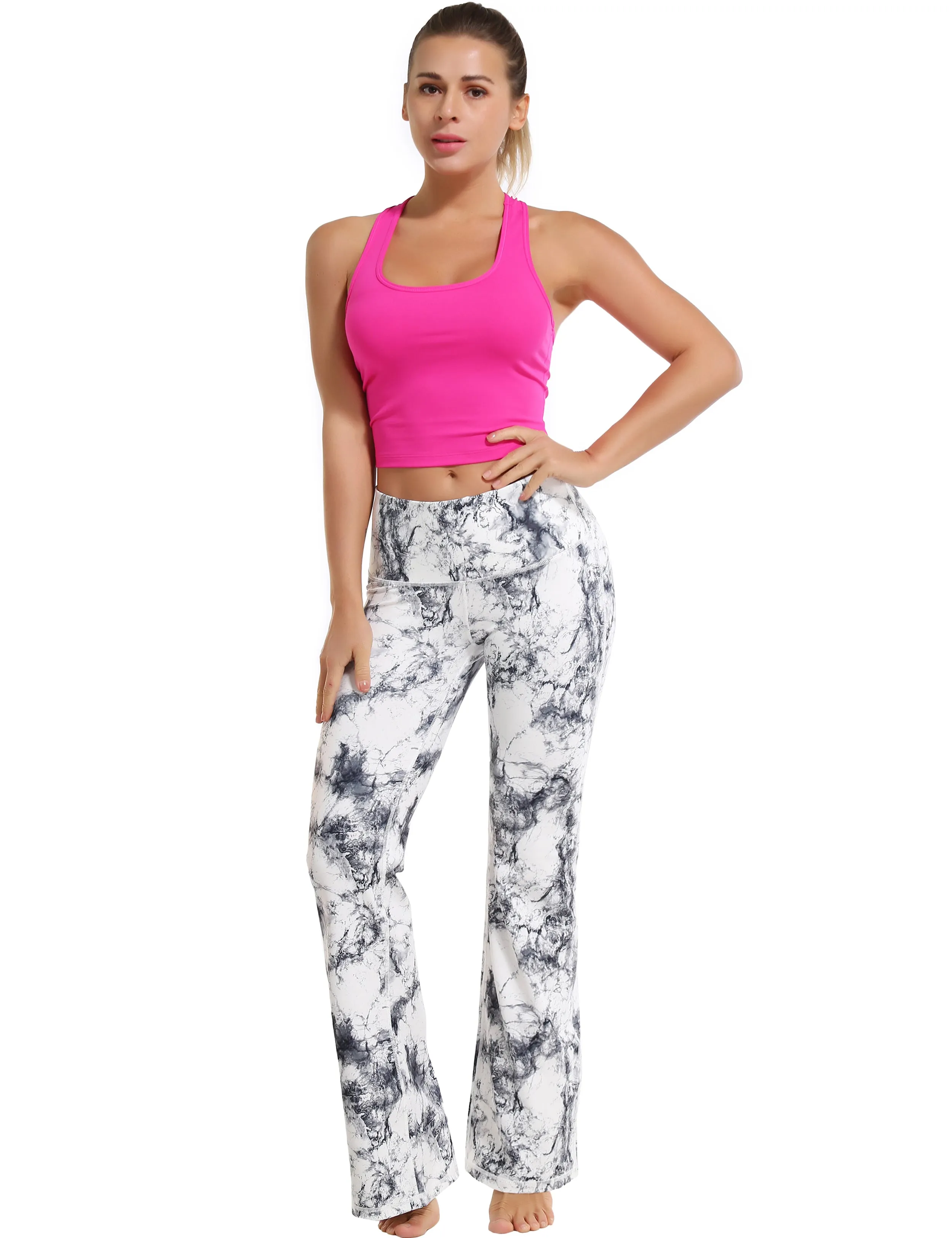 29" 31" 33" 35" 37" High Waist Printed Bootcut Leggings Arabescato