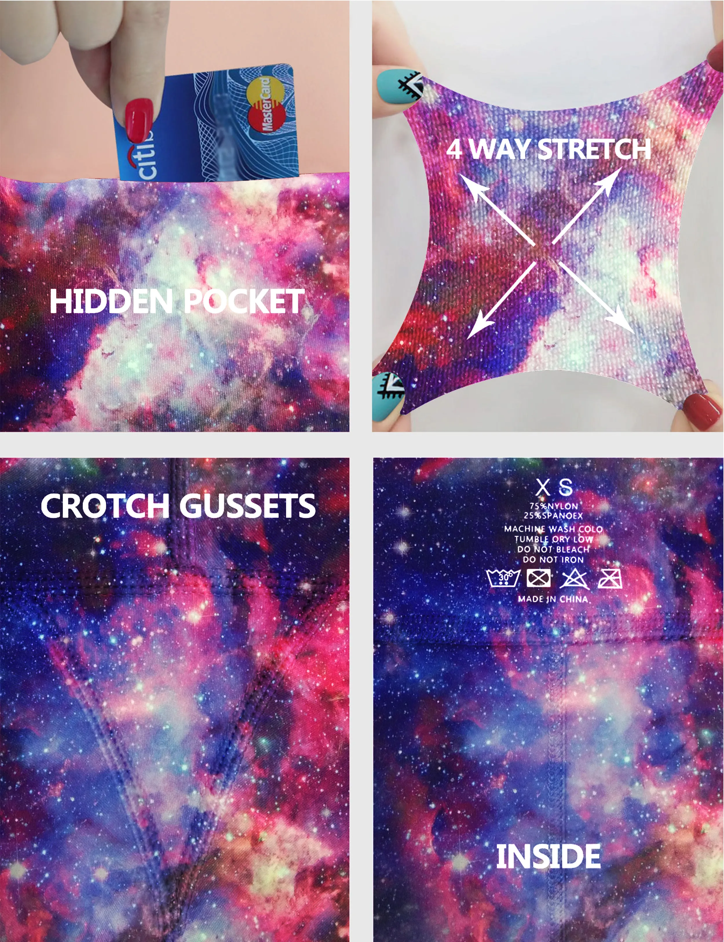 29" 31" 33" 35" 37" High Waist Printed Bootcut Leggings Galaxy