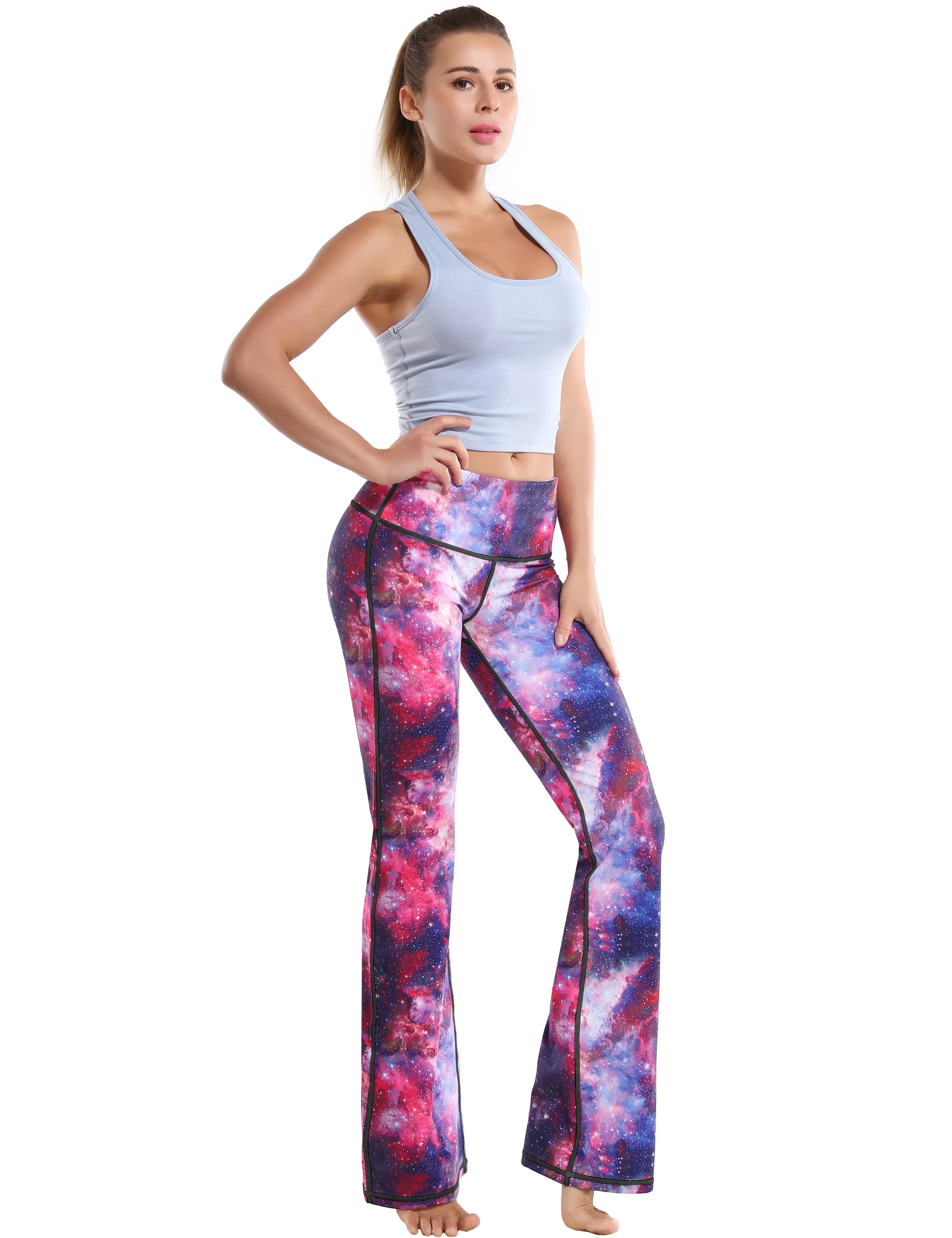 29" 31" 33" 35" 37" High Waist Printed Bootcut Leggings Galaxy