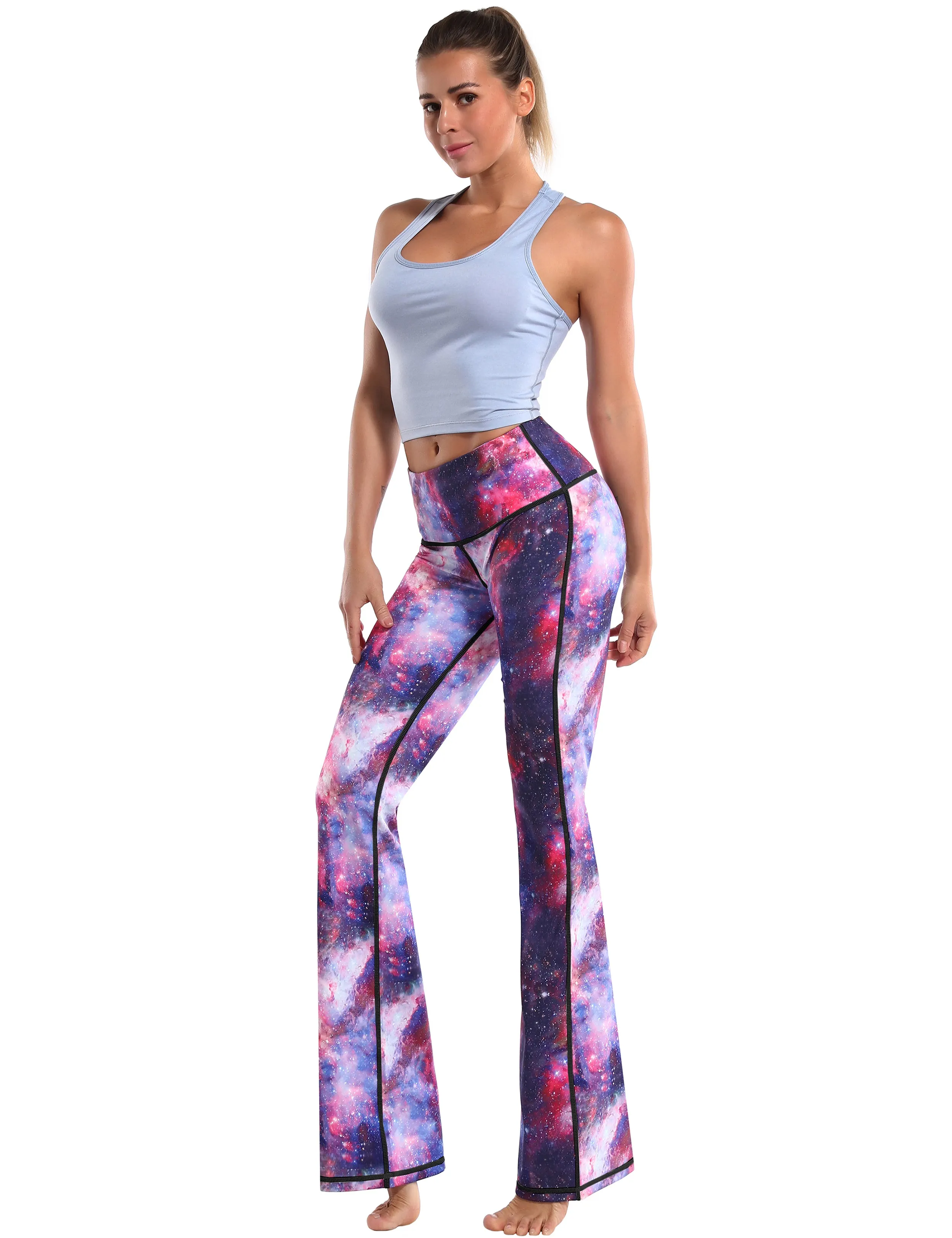 29" 31" 33" 35" 37" High Waist Printed Bootcut Leggings Galaxy