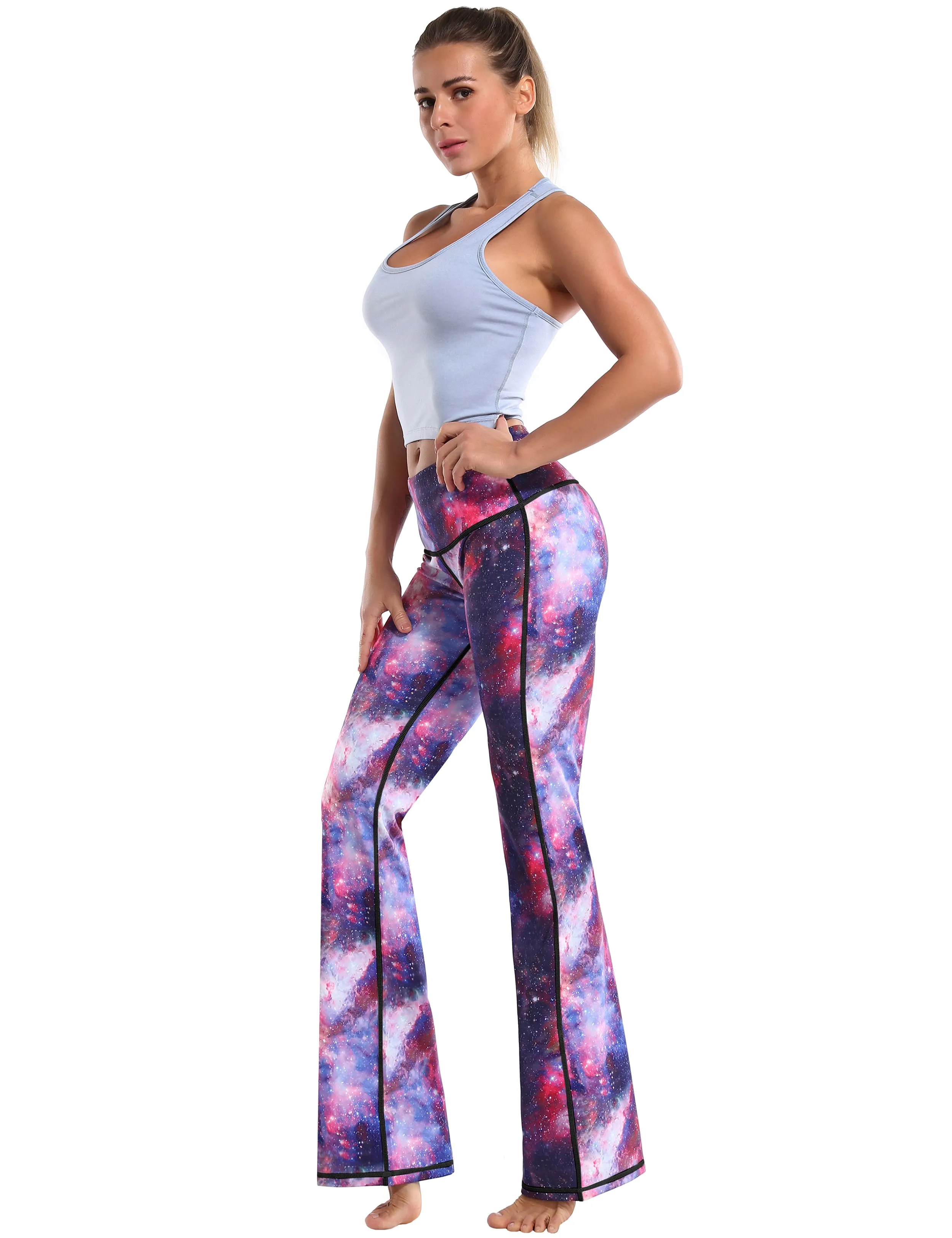 29" 31" 33" 35" 37" High Waist Printed Bootcut Leggings Galaxy