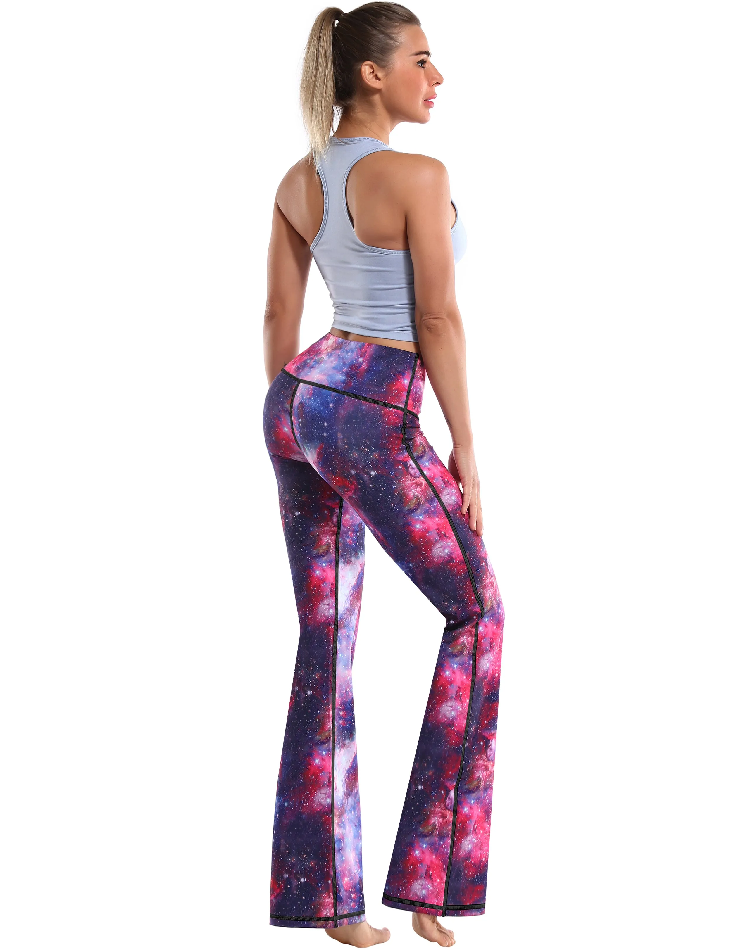 29" 31" 33" 35" 37" High Waist Printed Bootcut Leggings Galaxy