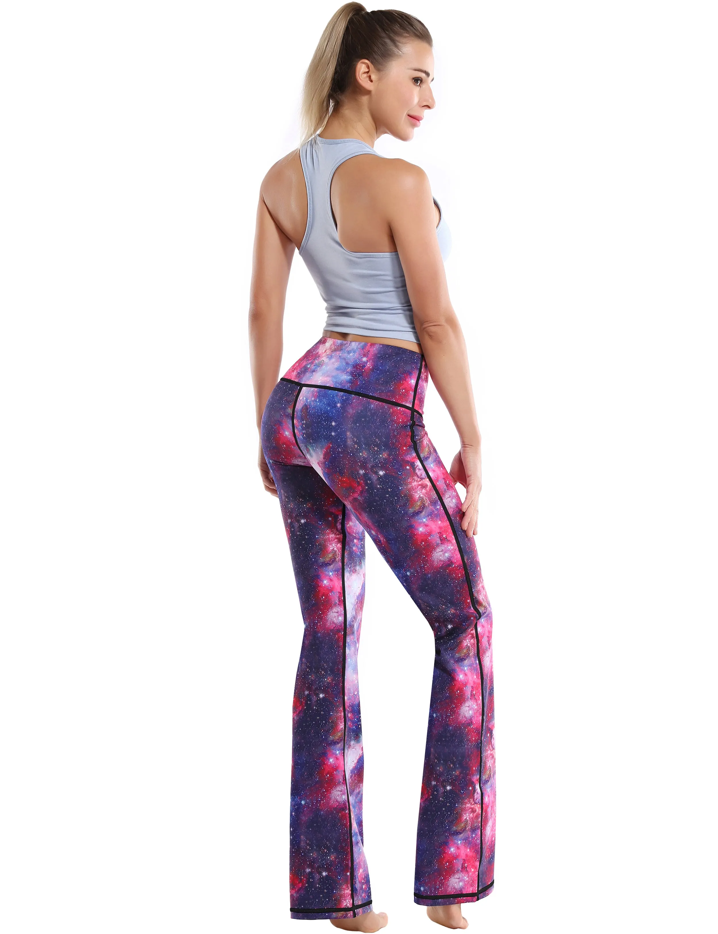 29" 31" 33" 35" 37" High Waist Printed Bootcut Leggings Galaxy