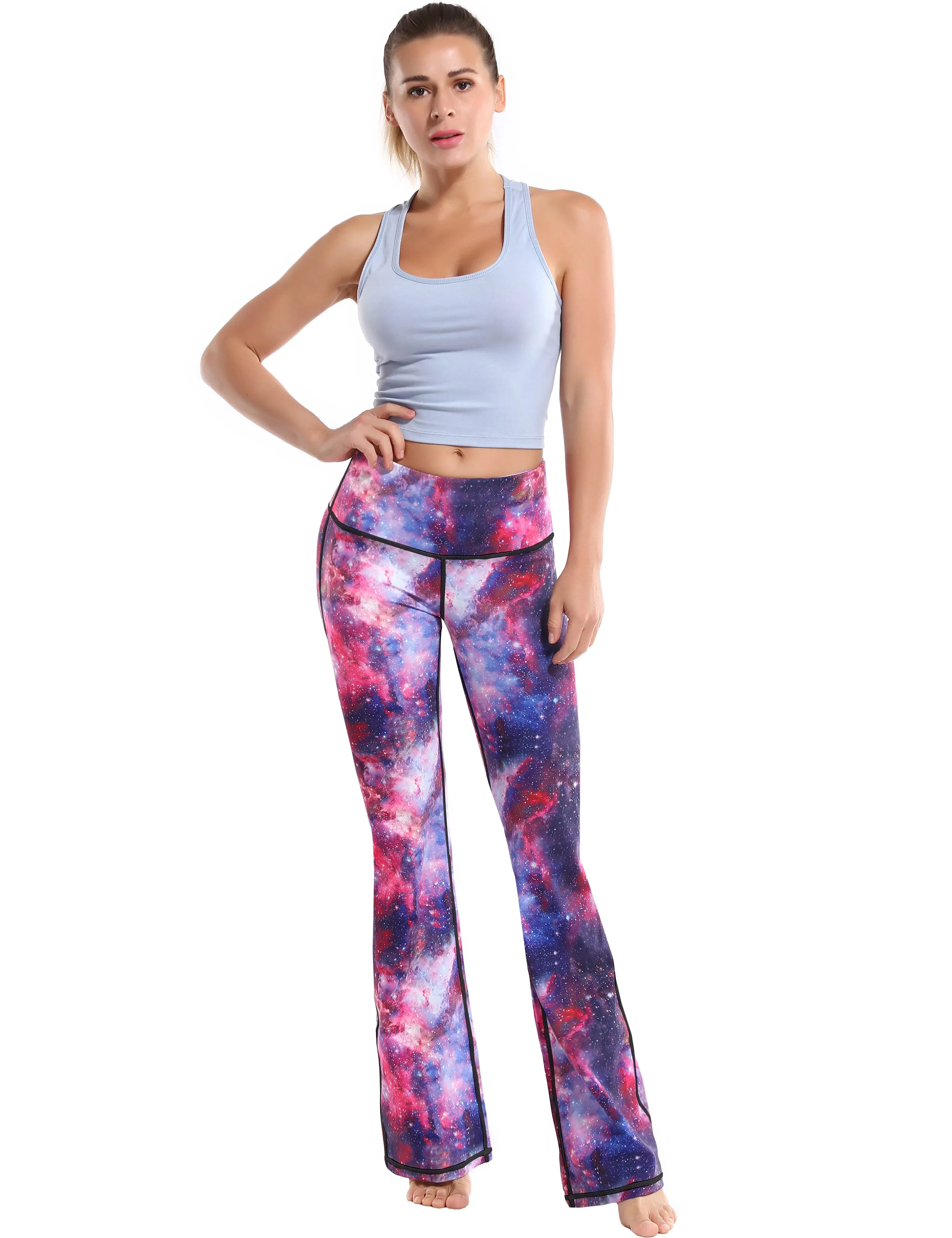 29" 31" 33" 35" 37" High Waist Printed Bootcut Leggings Galaxy