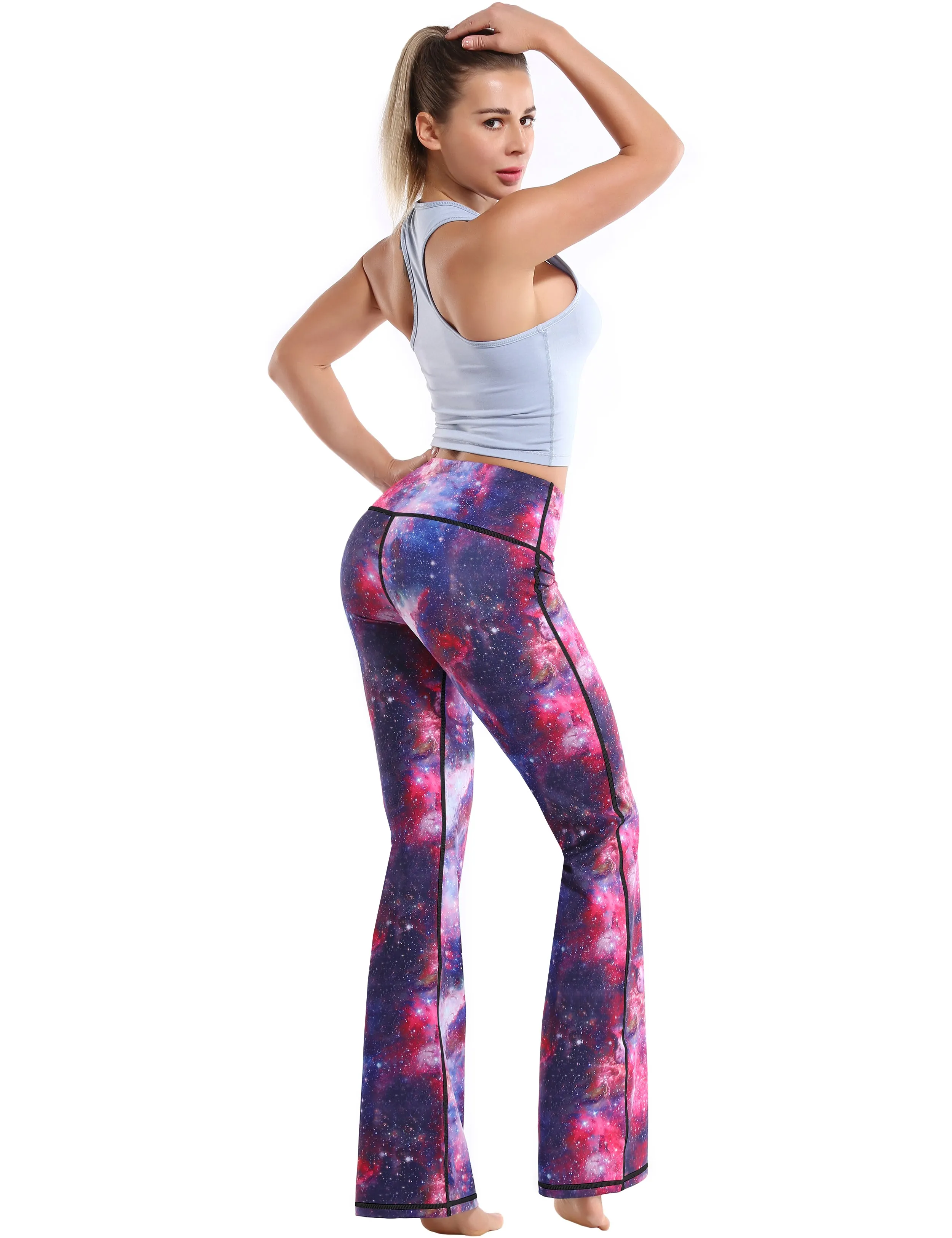 29" 31" 33" 35" 37" High Waist Printed Bootcut Leggings Galaxy