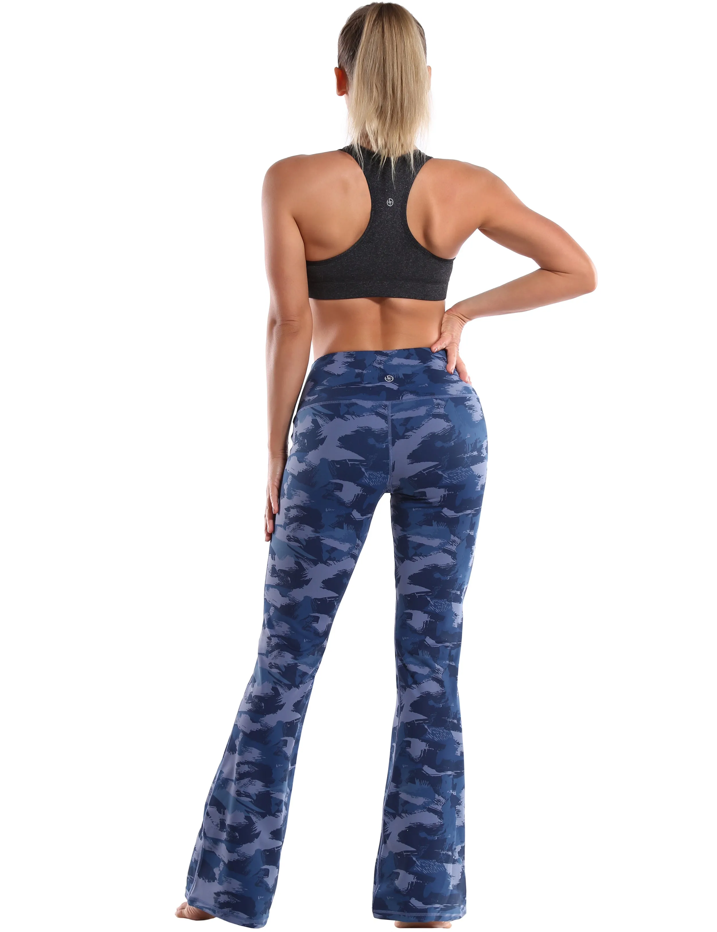 29" 31" 33" 35" 37" High Waist Printed Bootcut Leggings navy brushcamo