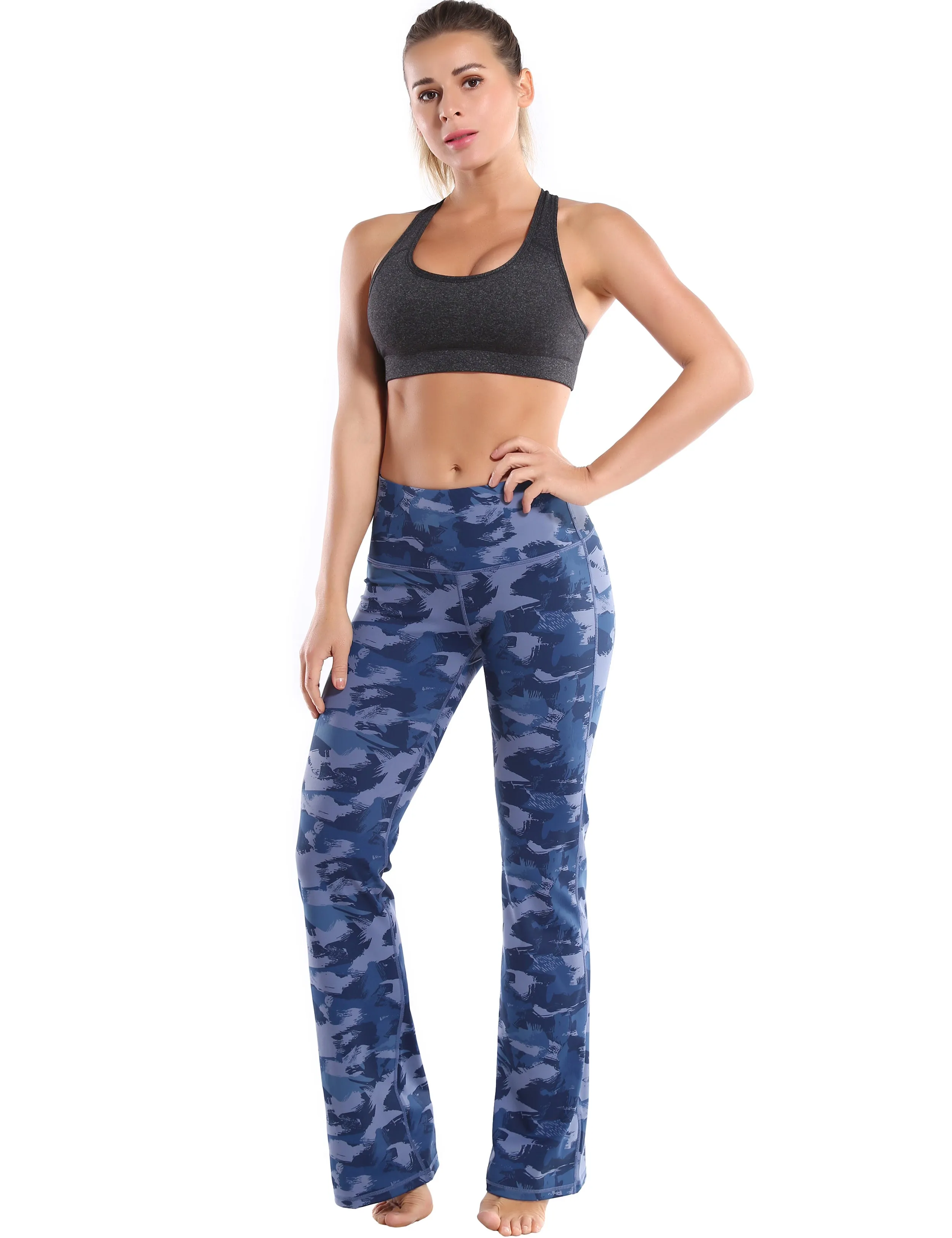 29" 31" 33" 35" 37" High Waist Printed Bootcut Leggings navy brushcamo