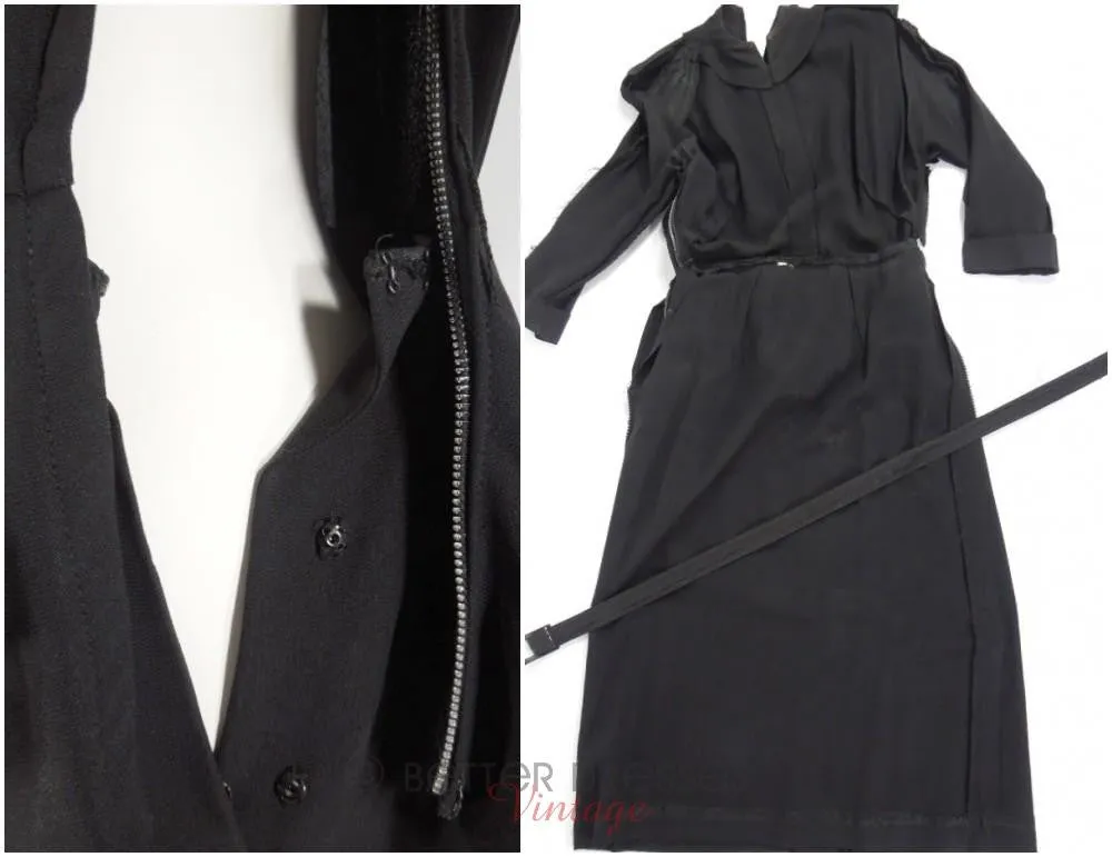 40s/50s Black Rayon Peplum Dress - sm