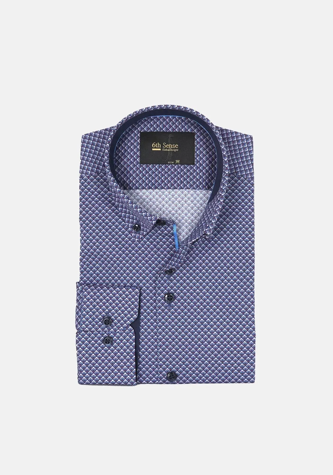 6th Sense Regular Fit Print Shirt, Indigo 11