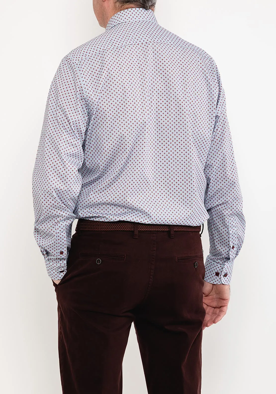 6th Sense Regular Fit Printed Shirt, Blue & Burgundy