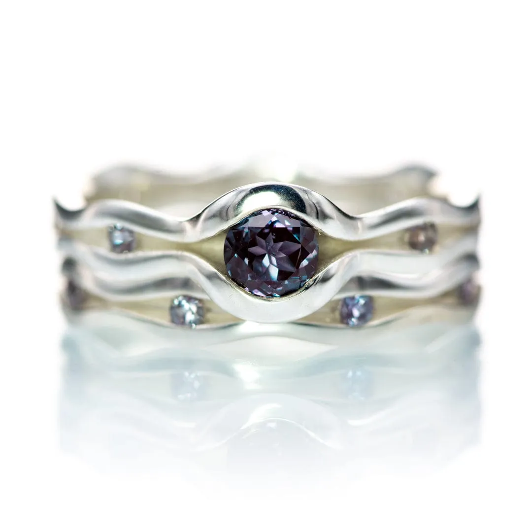 Accented Wave Alexandrite Engagement Ring