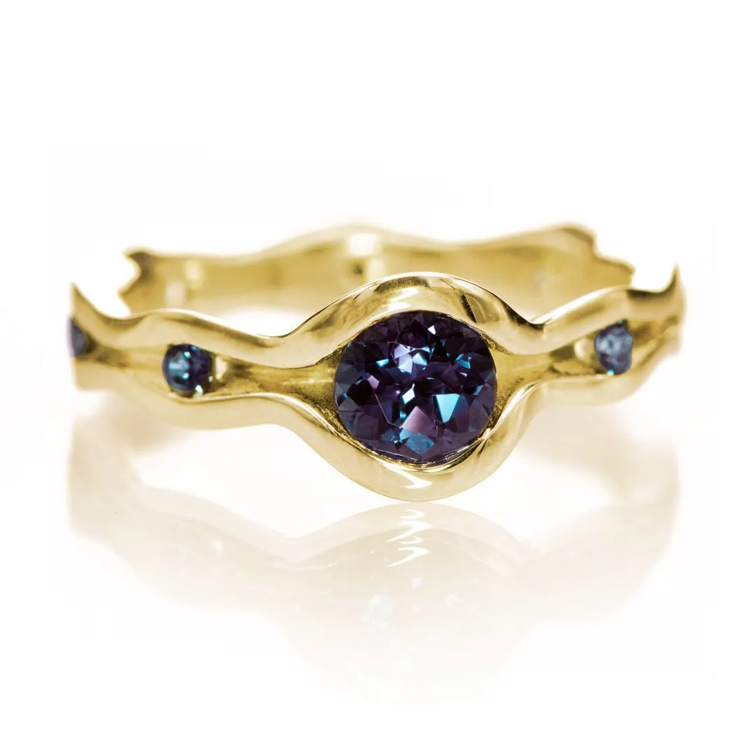 Accented Wave Alexandrite Engagement Ring