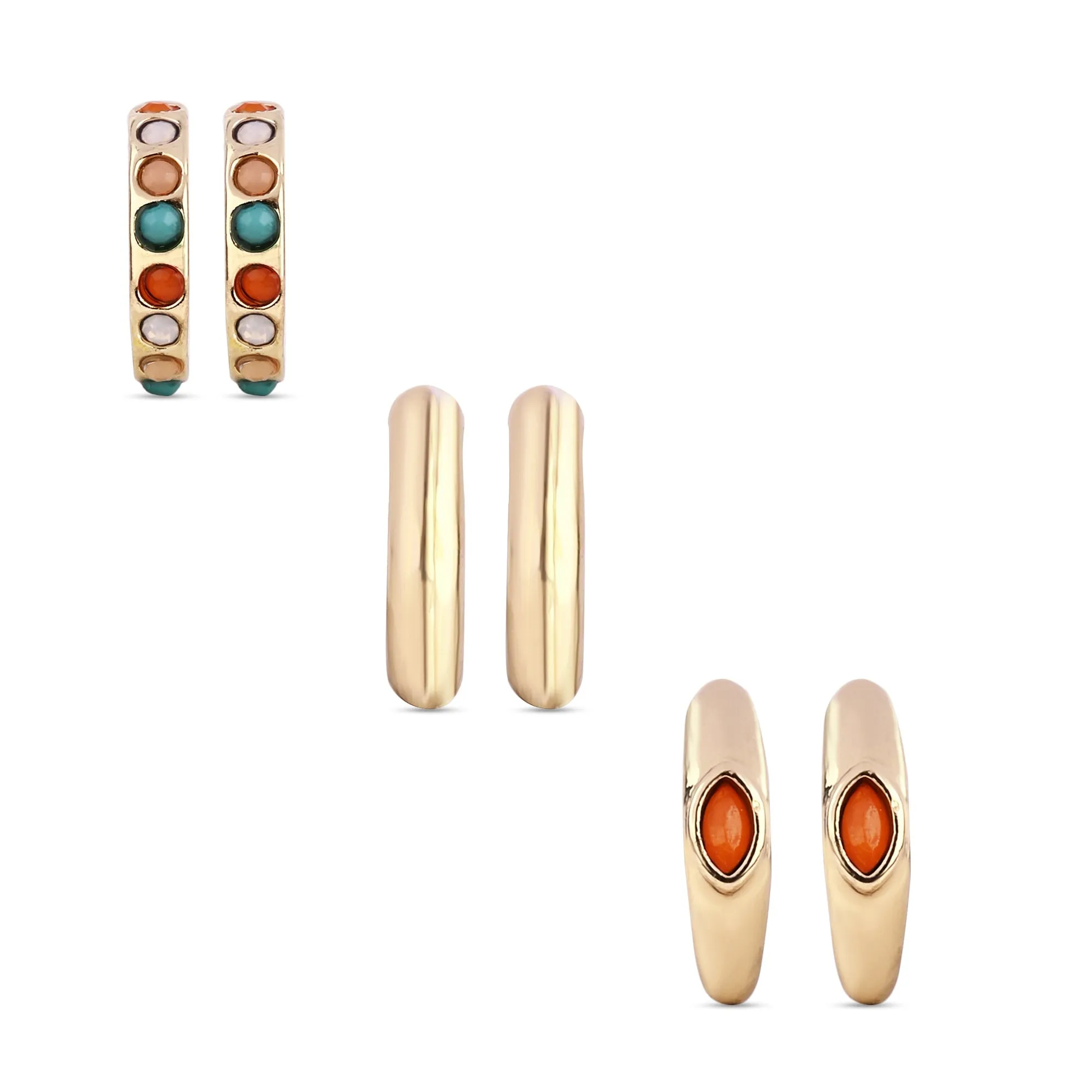 Accessorize London Women's Multi Set Of 3  Huggie Brights Gem Hoops Earring