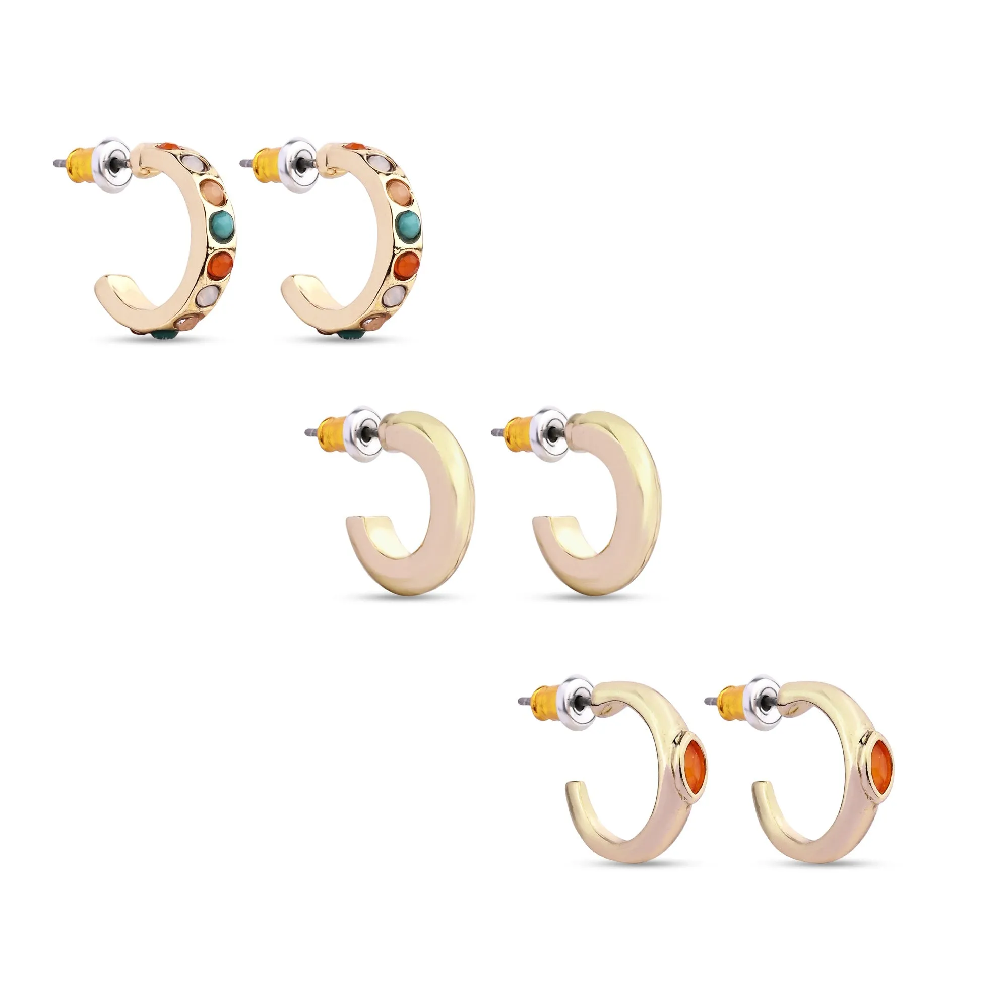 Accessorize London Women's Multi Set Of 3  Huggie Brights Gem Hoops Earring