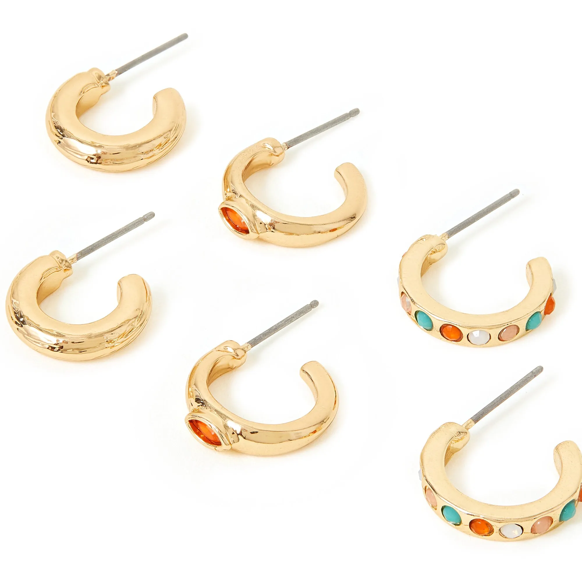 Accessorize London Women's Multi Set Of 3  Huggie Brights Gem Hoops Earring