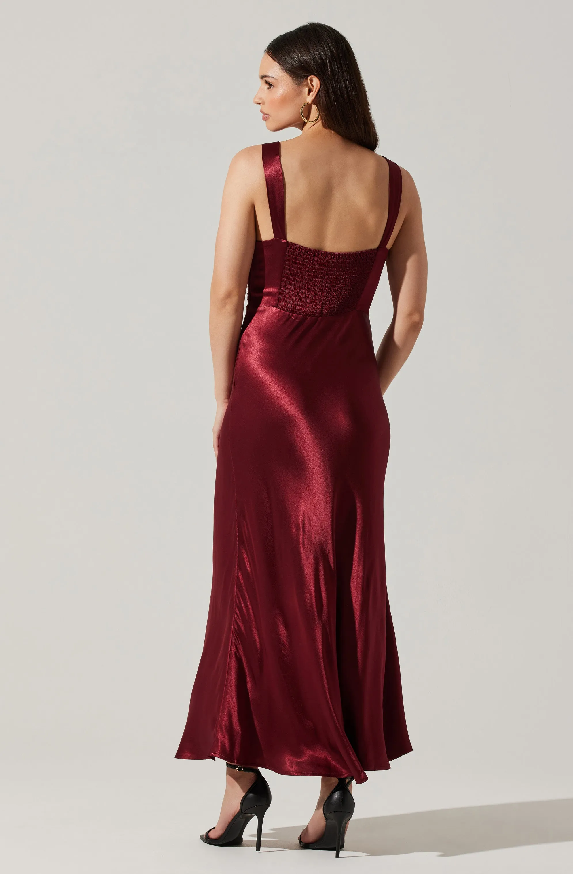 Aeris Satin Lace Trim Maxi Dress