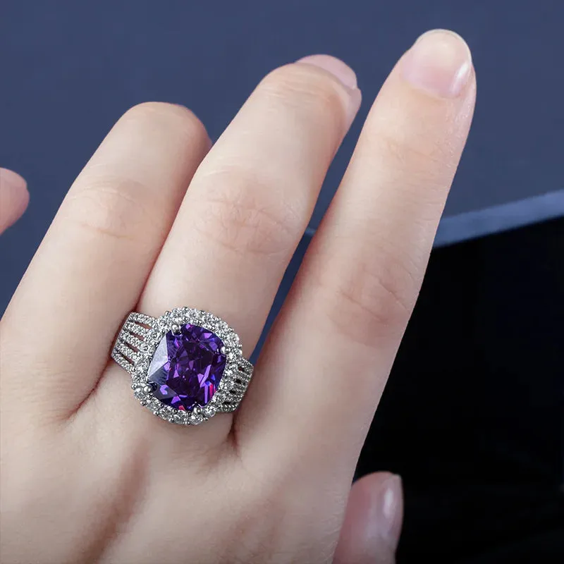 Amethyst Gemstone Silver Resizable Ring