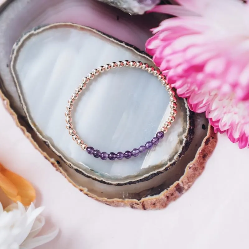 Amethyst Gold Beaded Gemstone Bracelet