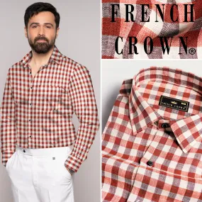 Auburn Red and White Checkered Luxurious Linen Shirt