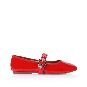 Banks Buckled Mary-Jane Flats - Red Patent