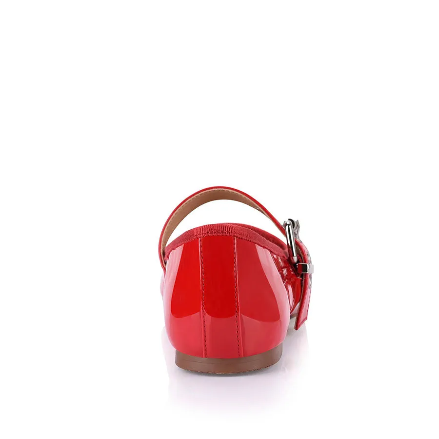 Banks Buckled Mary-Jane Flats - Red Patent