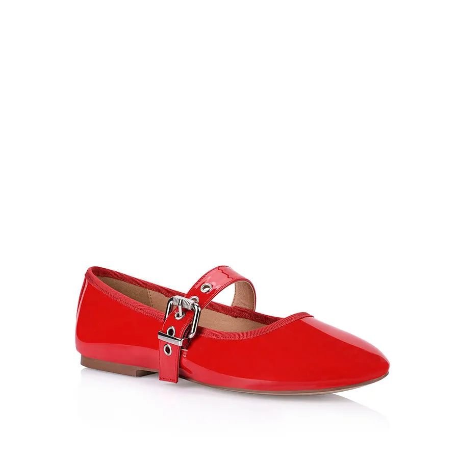 Banks Buckled Mary-Jane Flats - Red Patent