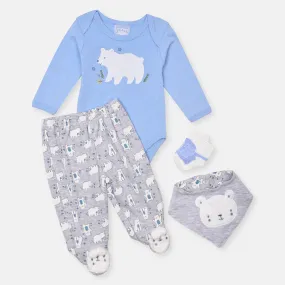 Bear Blue Romper Pajama Bib and Socks Starter Set 12896