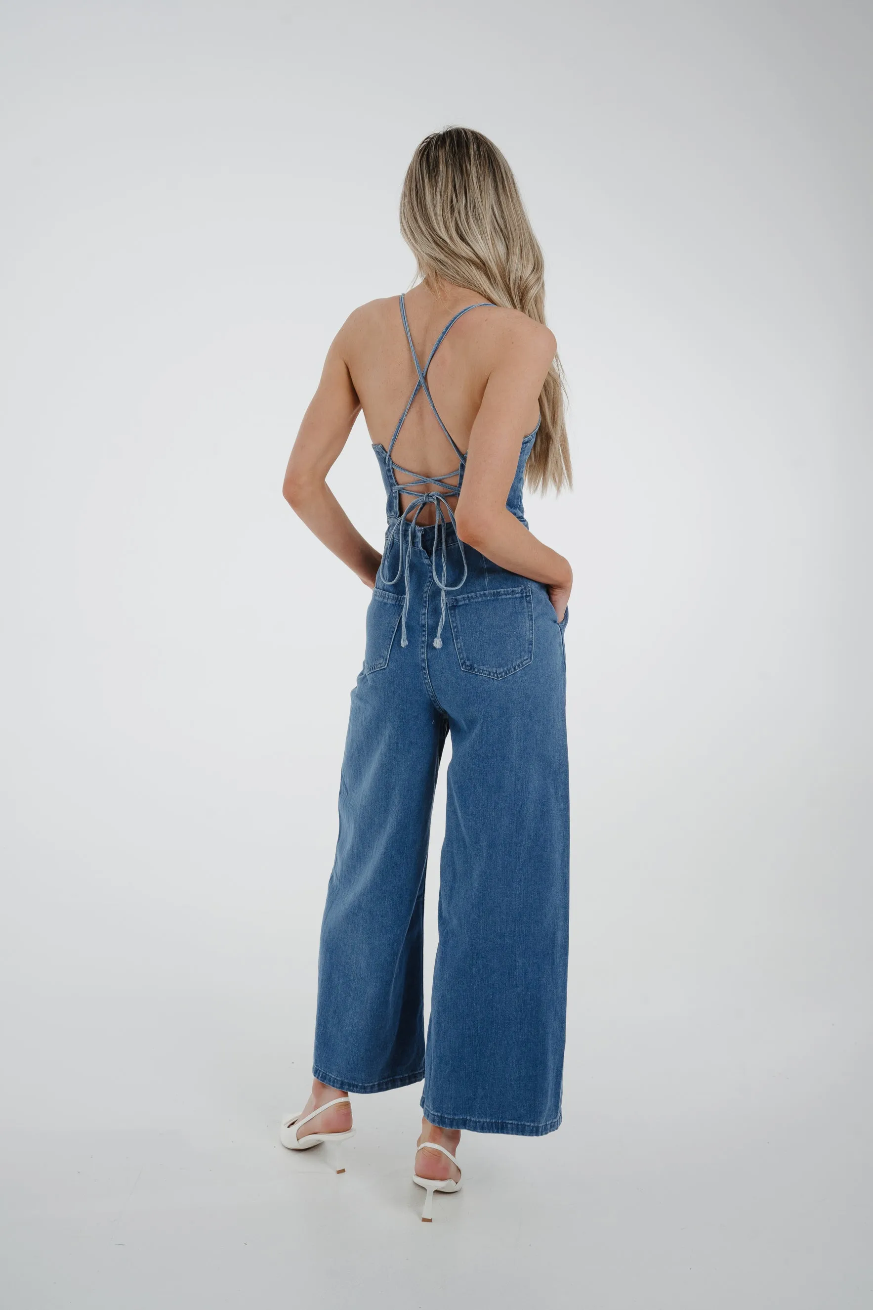 Becca Denim Jumpsuit In Dark Wash