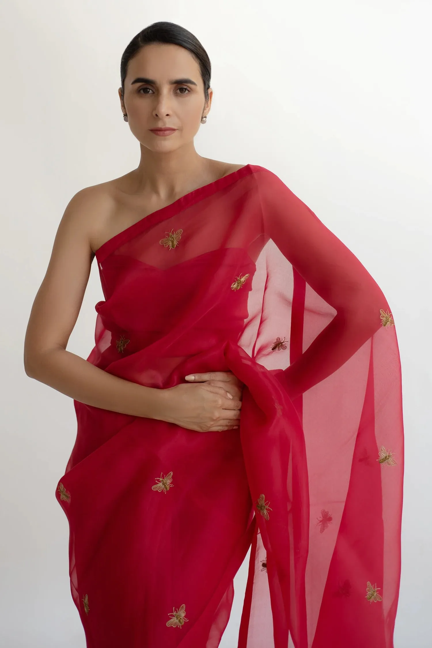 Bee Zardosi Saree - Rosso Red