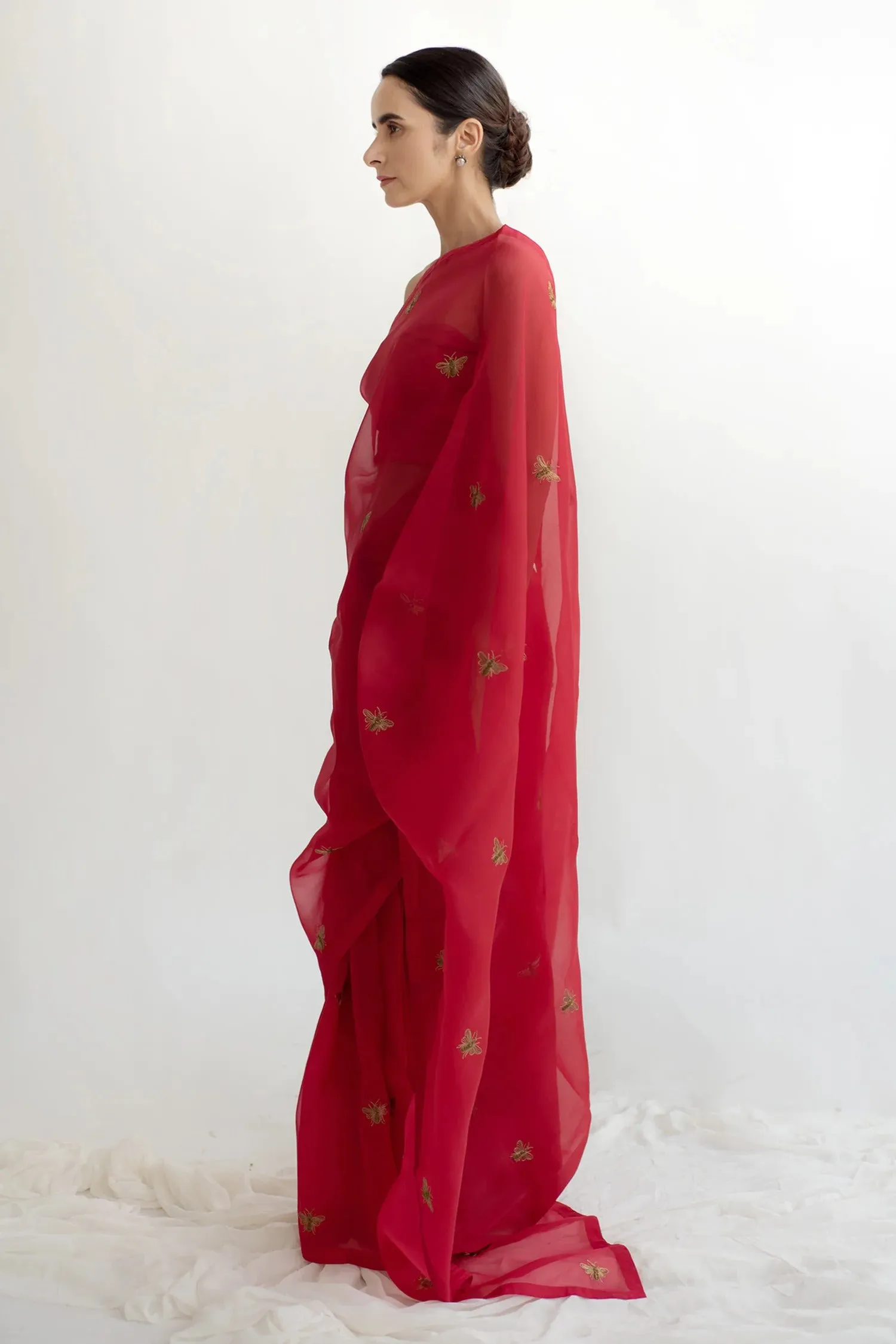 Bee Zardosi Saree - Rosso Red