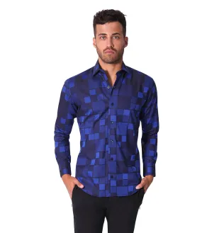 Bertigo Shirt | Mikey-92 Navy Blocks Design Jacquard