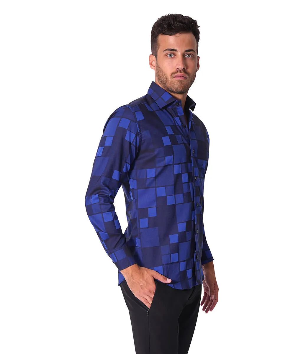 Bertigo Shirt | Mikey-92 Navy Blocks Design Jacquard