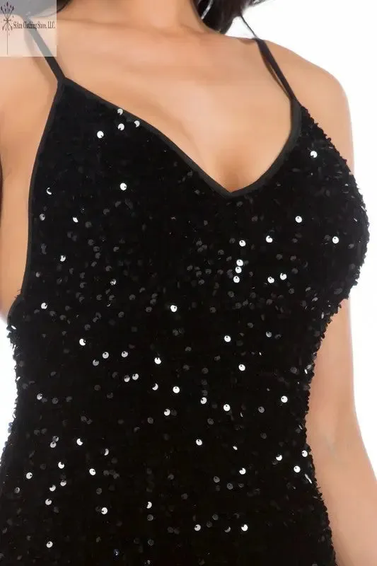 Black Sequin Midi Dress